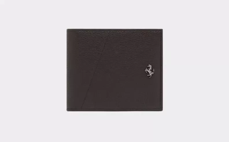 Grained Leather Horizontal Wallet with Prancing Horse