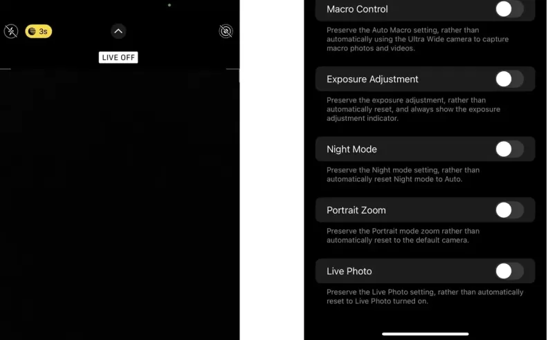 Turning Off Live Photos
