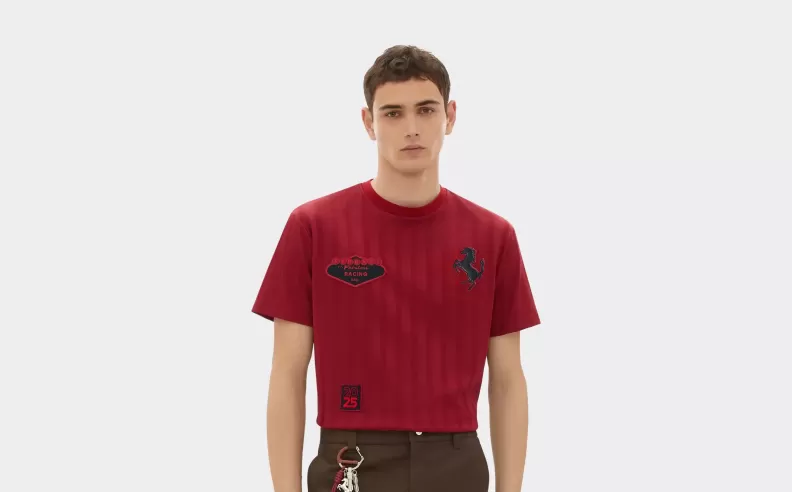 Striped Cotton T-Shirt with Ferrari Logo
