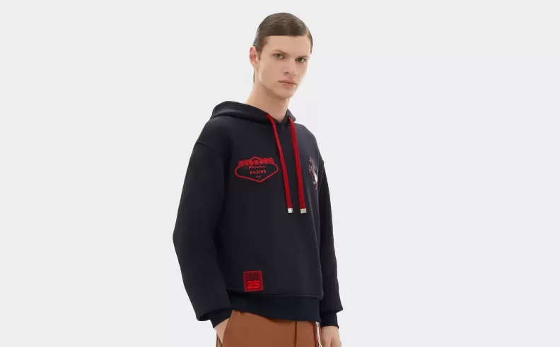 Cotton-Blend Hoodie with Racing Details