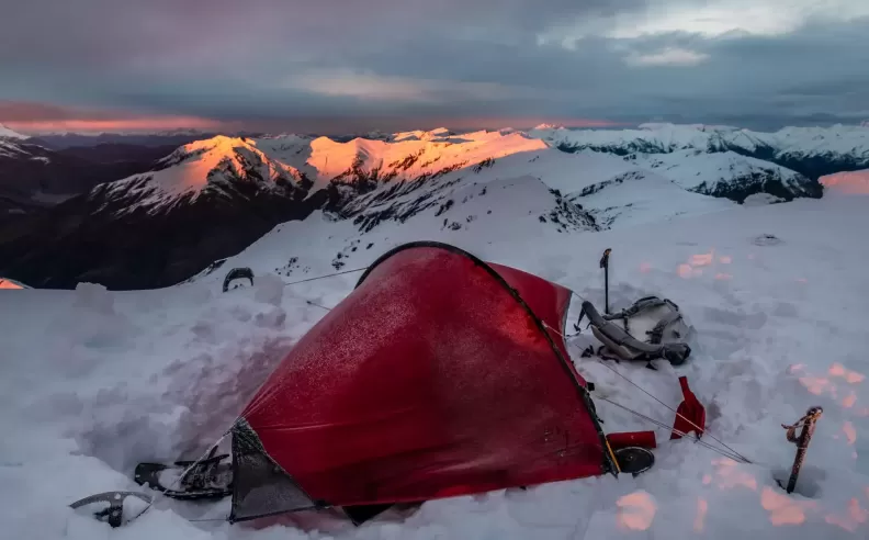 Setting Up the Tent in Snow